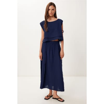 Katoenen Mouwloze Blouse en Wijde Rok Set
