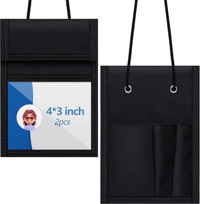 4x Badgehouder Nek 4x3 Inch met Lanyard & Ritsvakken - ID Kaarthouder & Pasjes Beschermer