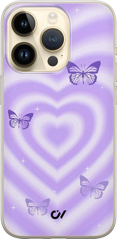 Hoesje geschikt voor Apple iPhone 14 Pro - Retro Hart Vlinder - - Paars - Apple - Casevibes
