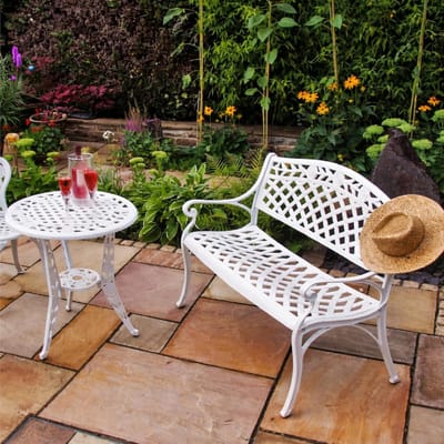 Tuinbank 2-Zits Aluminium 102x55x85 cm – Weerbestendige Witte Gegoten Metalen Tuinbank voor Balkon & Terras – Roestvrij, Onderhoudsvrij & Comfortabel Design – Laura