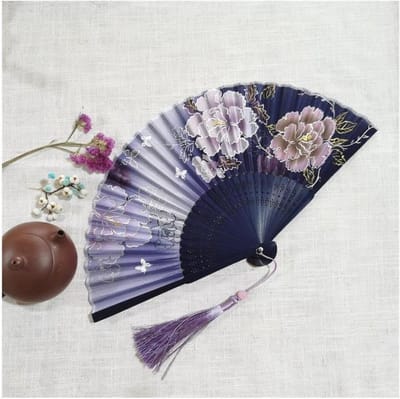 Opvouwbare Peacock Silk Hand Fan Vintage Feather fold Fan 6 Inch - Rich Peony Fuji Mountain Japanese Folding Fan - Huwelijksgeschenken Tea Pot