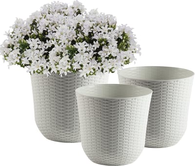 PlasticForte Plantenpot - ivoor wit - D32,3xH30,5 cm - rotan kunststof - bloempot