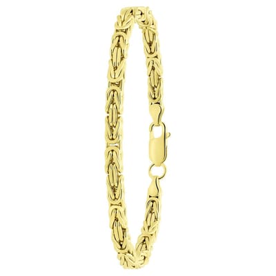 Lucardi Heren Gerecycled zilveren goldplated herenarmband koningsschakel. - Armband - 925 Zilver - Goudkleurig - 21 cm