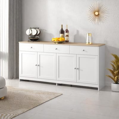 Houten dressoir met 4 deuren, moderne keukenkast, ladekast, buffetkast, voor eetkamer, woonkamer (verzonden in 2 pakketten)