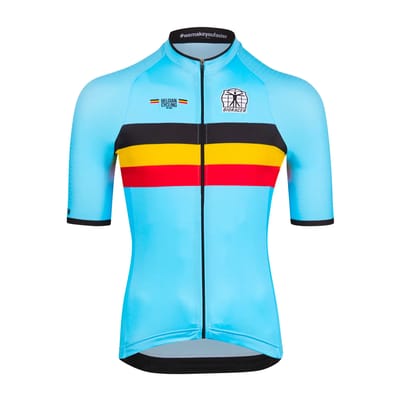 BIORACER Official Belgian Cycling - Icon Classic Fietsshirt Zomer - Heren - Blauw - Team Belgium - Korte Mouw - Aansluitend - Maat M