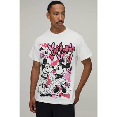 Oversized Minnie & Mickey Licentie Print T-shirt | White | Size 2XL