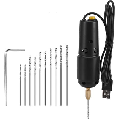 Boorset Hars Elektrische Miniboor met 10 stuks Boorbits 100 stuks Schroef Oogpen voor Sieraden DIY 10 drill bits zwart