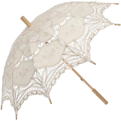 longziming -Elfenbein Spitzen Schirm - Vintage Parasol - Decoratieve Paraplu - Romantisch Bruiloftsontwerp - Grote Diameter Voor Foto Shoots - Kant En Hout - Ideaal Voor Cosplay En Feesten - 1 Stuk