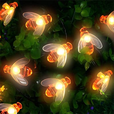 JeiibrZui 1 Bijenlichtsnoer met 40 lampjes, zonne-energie, waterdichte buitenverlichting met extra decoraties, IP65, geschikt voor tuinen en terrassen