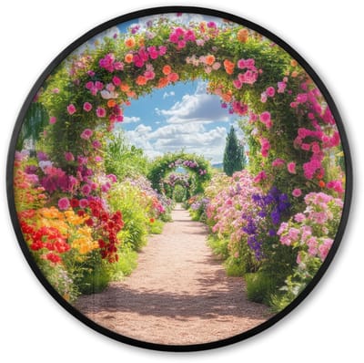 Poster in lijst Rond - Fotolijst 60x60 cm - Posters - Doorkijk - Bloemen - Kleurrijk - Natuur - Ronde posterlijst zwart - Decoratie - Wanddecoratie woonkamer - Muurdecoratie slaapkamer