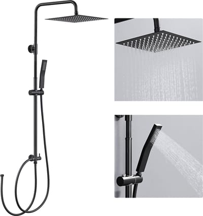 Auralum Max Douchesysteem - Zwart Douche Set - Regendouche en Handdouche - Hoofddouche 25 cm - Verstelbare Hoogte 72-110 cm - Duurzame Messing Omsteller - Zwart