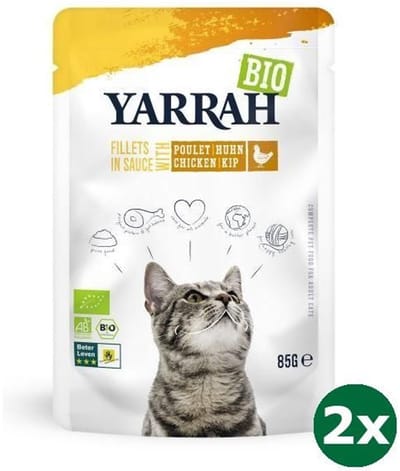 Yarrah cat biologische filets met kip in saus kattenvoer 2x 14x85 gr NL-BIO-01