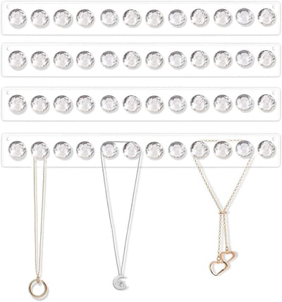 Duidelijke Acryl Kettinghouder voor Wandmontage - Sieraden Organizer met 12 Diamantvormige Haken voor Kettingen en Hangers