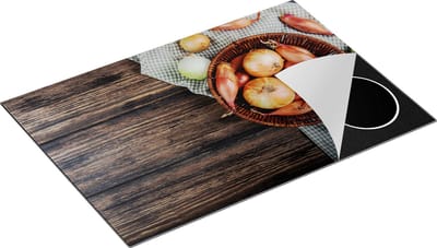 Chefcare Inductie Beschermer Mand met Uien op Tafel - 75x50 cm - Afdekplaat Inductie - Kookplaat Beschermer - Inductie Mat