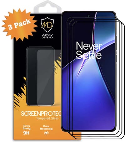 3-Pack MobyDefend Screenprotectors - Geschikt voor OnePlus Nord CE 4 - Screensaver Met Zwarte Randen - Gehard Glas