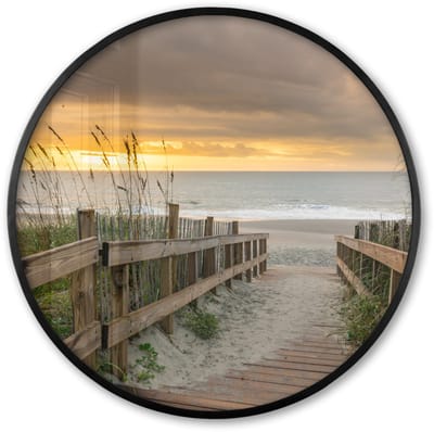 Poster in lijst Rond - Fotolijst 60x60 cm - Posters - Strand - Zee - Duin - Pad - Ronde posterlijst zwart - Decoratie - Wanddecoratie woonkamer - Muurdecoratie slaapkamer