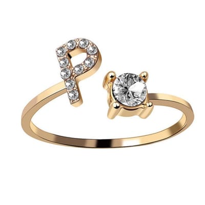 Ring Met Letter - Ring Met Steen - Letter Ring - Ring Letter - Initial Ring - (Zilver 925) Gold-Plated Letter P - Cadeautje voor haar