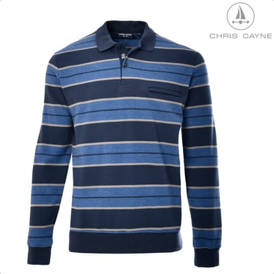 Chris Cayne sweatshirt - M - gestreept - Trui - donkerblauw/blauw - polokraag - jersey - borstzak