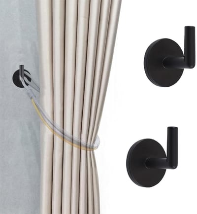 Dailygoods- Gordijnhaken 4 Stuks - Zelfklevende Wandgemonteerde Houders - Metalen Wandhaak - Hoogwaardig Metaal - Zwart - Duurzaam Ontwerp - Wandhaken