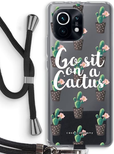 Case Company® - Hoesje met koord geschikt voor Xiaomi Mi 11 hoesje met Koord - Cactus quote - Telefoonhoesje met Zwart Koord - Bescherming aan alle Kanten en Over de Schermrand