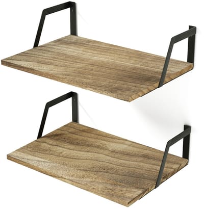 Unyqoos ® Stijlvol Industrieel Wandrek Set van Hout en Metaal voor Diverse Ruimtes, 42 x 32 x 12 cm, Zwart