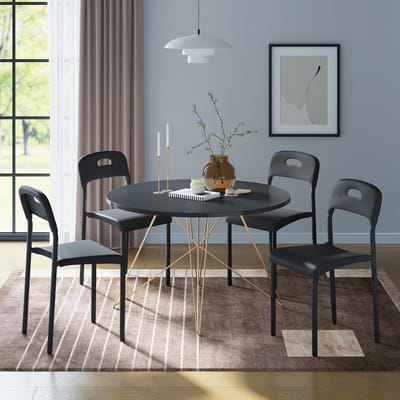 Kunststof Eetkamerstoel Set Van 4 - 40x45x76cm - Tuinstoel Stapelbaar - Waterdicht Vlekbestendig - Sterke Poten - Binnen en Buiten - Ruimtebesparend - Voor Eetkamer Tuin - Zwart