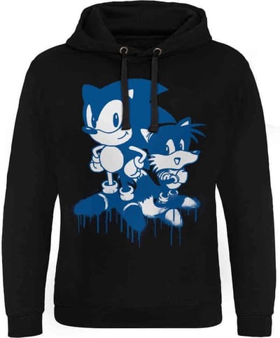 Sonic The Hedgehog Hoodie/trui -S- Sonic & Tails Sprayed Zwart