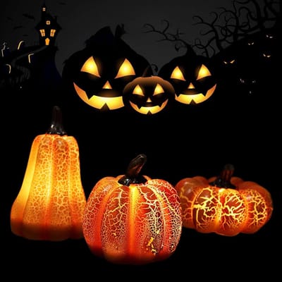 3 stuks - Pompoenlantaarns - Lichtgevende pompoenen - LED-pompoenlantaarns van hars - Halloween/Restaurant/Huisdecoratie - Pompoenlantaarndecoraties - Halloweenversieringen - Bureaudecoraties- Herfst Halloween Decoratie - Pompoen