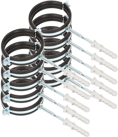 KOTARBAU® 10 Stuks Pijpbeugelset, Trillingsdempende Buisklem, 3", Gegalvaniseerd Staal, Pijpbeugel met Rubberen, Installatiebeugel, met Plug, Buisbeugel, Zwart Zilwer