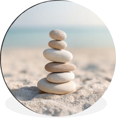 WallCircle - Wandcirkel - Muurcirkel - Stenen - Stapel - Zand - Zee - Aluminium - Dibond - 30x30 cm - Binnen en Buiten
