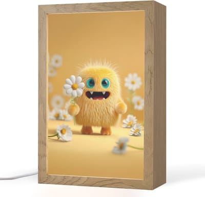 Nachtlampje 20x30 cm - Kinder lampje - Monster - Geel - Madeliefjes - Tafellamp kinderkamer - Slaapkamer lamp - Bedlamp kinderen - Kinderlampje stopcontact - Wandlamp babykamer - Nachtlampjes