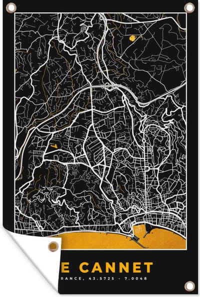 Muurdecoratie Kaart - Frankrijk - Stadskaart - Plattegrond - Le Cannet - 120x180 cm - Tuinposter - Tuindoek