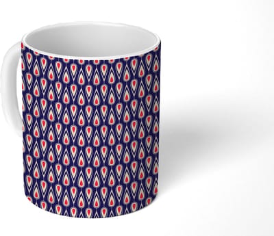 Mok - Koffiemok - Patronen - Vintage - Blauw - Rood - Mokken - 350 ML - Beker - Koffiemokken - Theemok