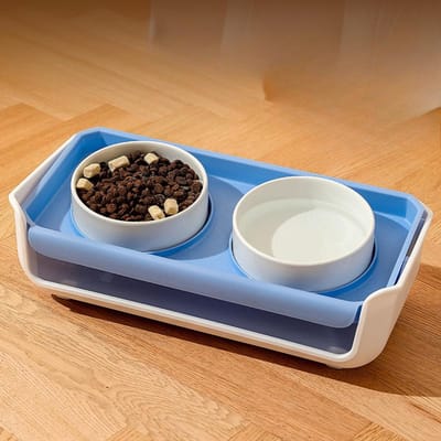 Huisdierbenodigdheden Kattenbak Keramische Dubbele Kom Schuine Kattenvoerbak Anti-kantel Hondenschaal Verstelbare Huisdierkom 40*20*12cm