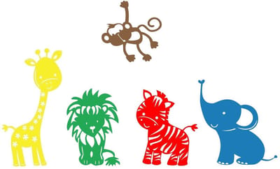 Muursticker Grappige dieren - Kinderkamer - giraf - aap - olifant - tijger - zebrapaard -Vrolijk - Slaapkamer