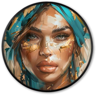 Poster in lijst Rond - Fotolijst 60x60 cm - Posters - Vrouw - Portret - Goud - Luxe - Blauw - Ronde posterlijst zwart - Decoratie - Wanddecoratie woonkamer - Muurdecoratie slaapkamer