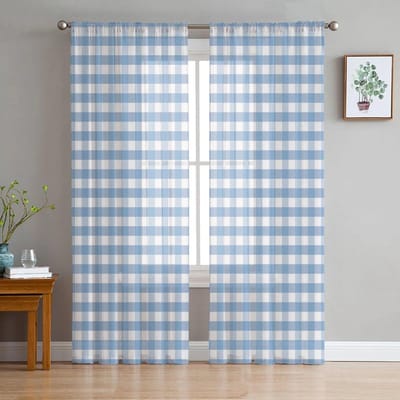 Geel Geruit Transparante Gordijnen voor Slaapkamer Woonkamer Voile Raamgordijnen Tule Gordijnen voor Kinderkamer 135W x 114H(cm)