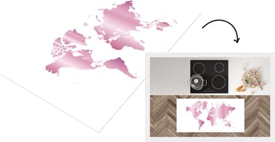 Keukenloper - Loper keuken - Wereldkaart - Roze - Schilderij - 120x60 cm - Keukenloper vinyl