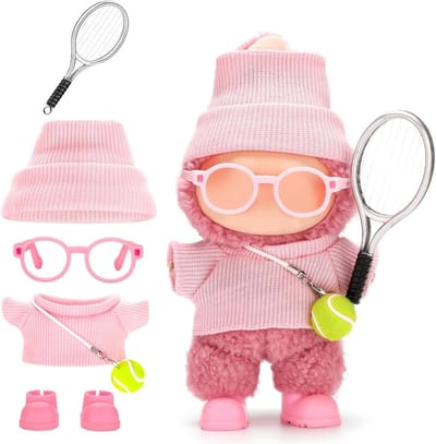 Poppenkleding Tennis Set - Poppen Accessoires - Poppen Aankleden - 6-delige Set - 17cm Poppen - Roze