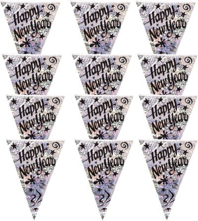 Henbrandt Oud & Nieuw Vlaggenlijn - 4x - 3,6 meter - happy new year slinger - holografisch - versiering