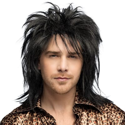 Boland - Pruik Hardrocker Zwart - Laagjes - Halflang - Mannen - Rocker - 90's - Old School - Punk - Retro - Aso - Carnaval - Themafeest - Foute Party