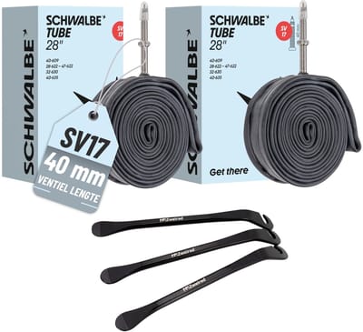 2x Schwalbe Fietsbinnenband 28" SV-17 met Frans ventiel (40mm)+ 3 x MSZweirad Bandenlichters voor eenvoudige verwisseling binnenband 28 inch - Binnenbanden set