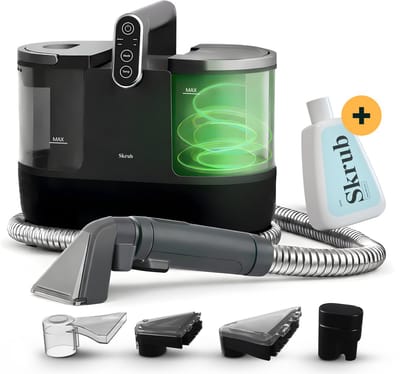 Skrub 4 in 1 Compacte Tapijtreiniger met Heet water - Verwarmbaar tot 60°C - Vlekkenreiniger - 4 Opzetstukken - 1200 Watt - Bankreiniger machine