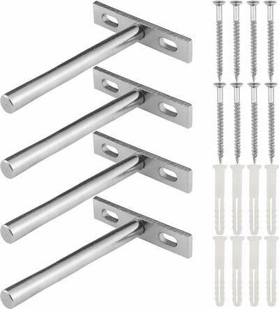 Plankbeugels - 4 stuks - zwevende plankbeugels - muurbeugel - zilver - IJzeren - T-vormige - 70*100 mm - Verborgen - Metalen wandplankbeugel - voor doe-het-zelf wand