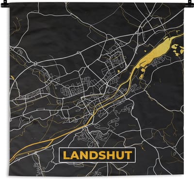Wandkleed - Wanddoek - Goud – Duitsland – Plattegrond – Gold – Stadskaart – Kaart – Landshut - 180x180 cm - Wandtapijt