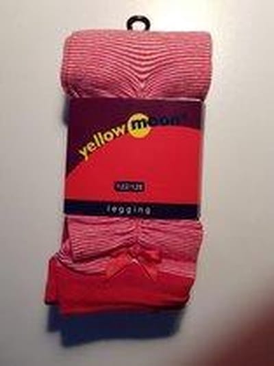 Katoenen legging, wit met rood streepje en strikje maat 122-128