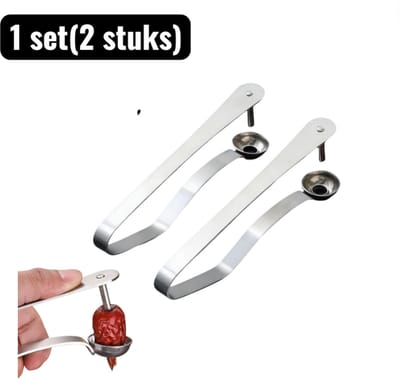 1 set(2 stuks) - Fruitmessen - Fruit Pit Remover - Handmatige Ontpitter voor Dadels, Kersen & Olijven - Keukengereedschap om Pitten Snel te Verwijderen zonder Messen - Veilig Eenvoudig - Zilver