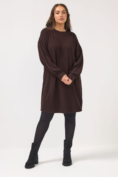 Yours Chocoladebruine Sweatshirtjurk Size 42