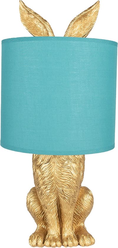 Clayre & Eef Tafellamp Konijn Ø 20x43 cm Goudkleurig Groen Kunststof Bureaulamp