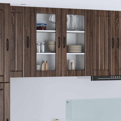 vidaXL - Wandglas - Kasten - LUCCA - Bruin - eiken - 80 - x - 31 - x - 80 - cm - Bewerkt - hout